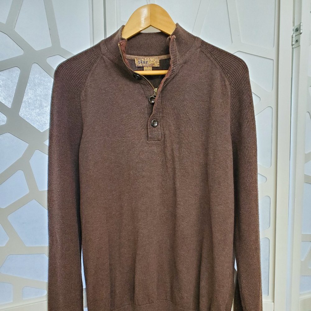 Brown casual sweater, quarter zip, large buttons L